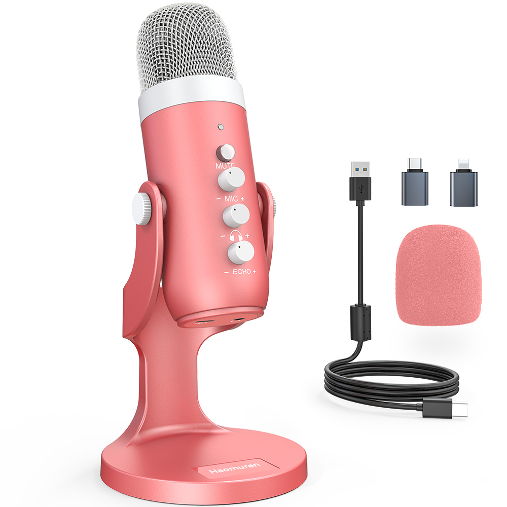 Condenser Microphone Kit - Haomuren Microfono a condensatore USB Rosa